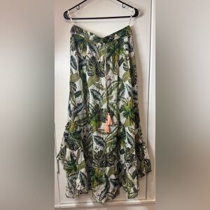 NWT Z&L Rio Jungle Floral Tropical Palm Metallic Boho Ruffle Maxi Skirt Large